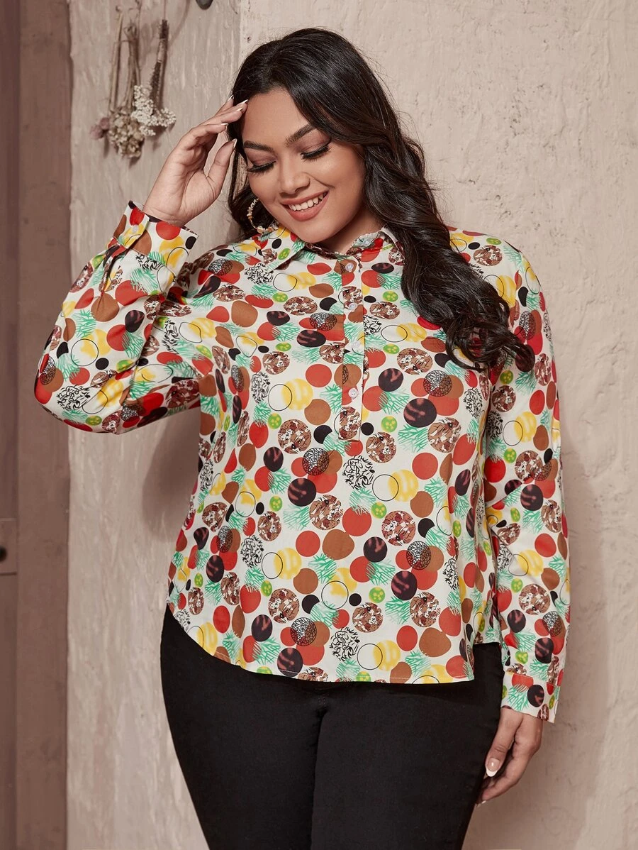 Blusa con estampado con botón - Multicolor - Ver 1
