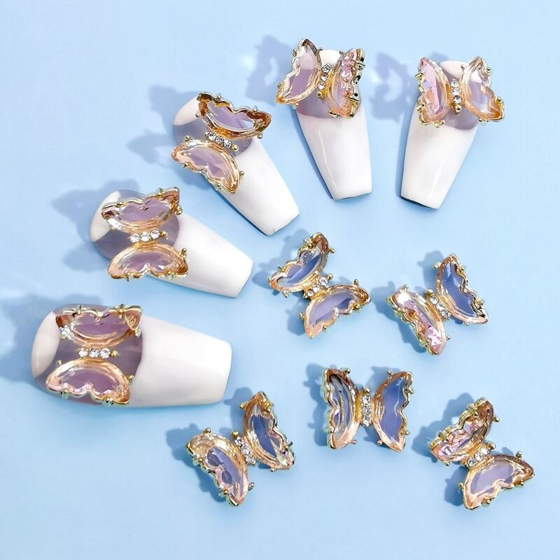 

10pcs Butterfly Design Nail Art Decoration, Gold