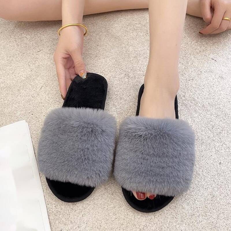 

Fluffy Design Bedroom Slippers, Grey