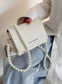 輕便商務休閒菱形公主人造珍珠和水鑽珍珠鍊和裝飾迷你字母圖案人造珍珠肩帶斜挎包適合派對、婚禮、舞會和晚宴、口紅、女式珍珠包適合青少年女孩女大學生、新秀和白領完美適合辦公室、大學、工作、商務、通勤、戶外、旅行、郊遊