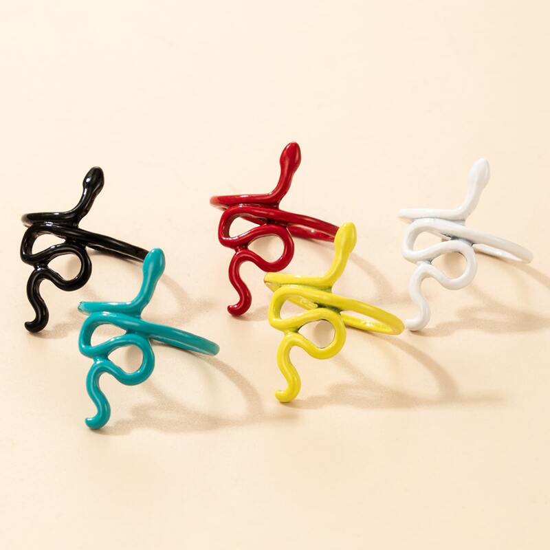 

5pcs Snake Design Ring, Multicolor