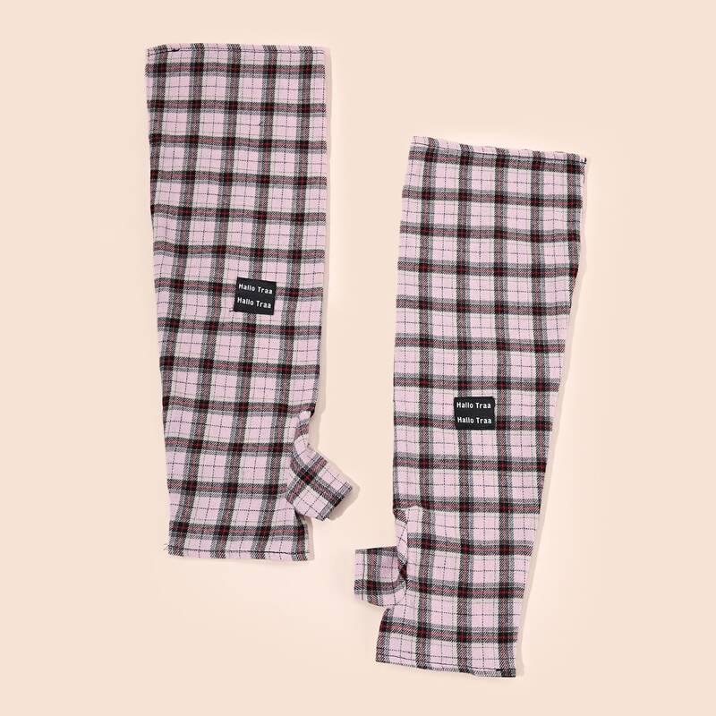 

Plaid Graphic Long Gloves, Pink