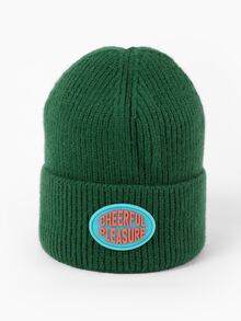 針織袖口豆豆帽 - 綠色 - 查看 1