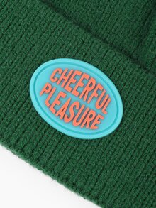 針織袖口豆豆帽 - 綠色 - 查看 3