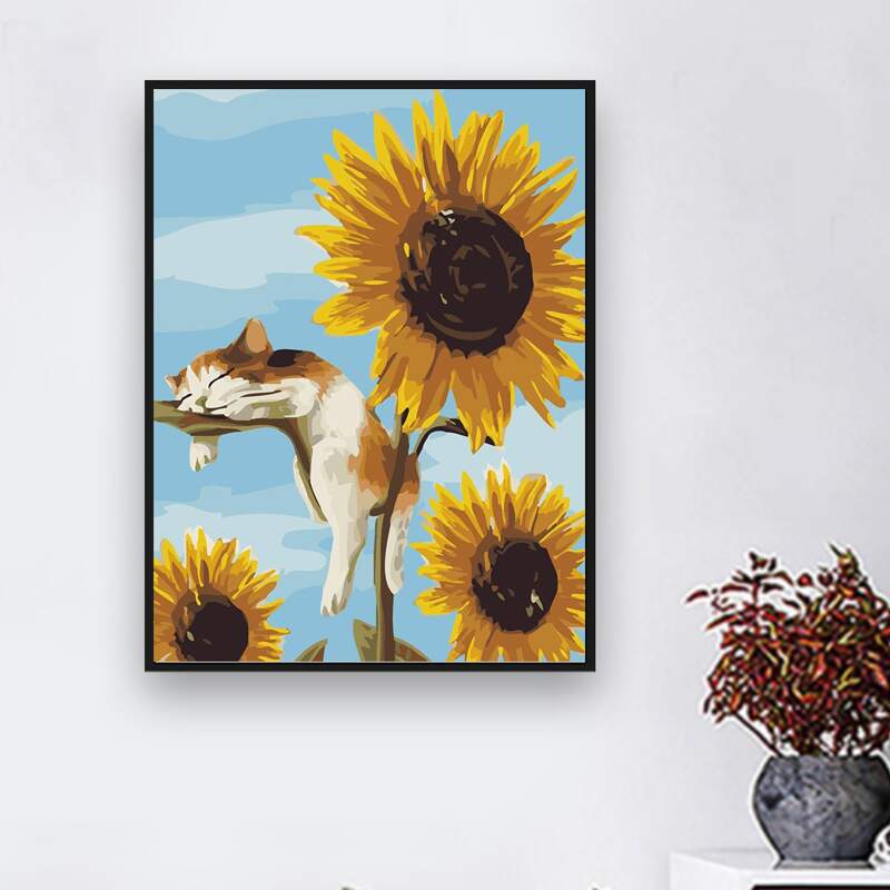 

Cat & Sunflower Print DIY Diamond Painting Without Frame, Multicolor
