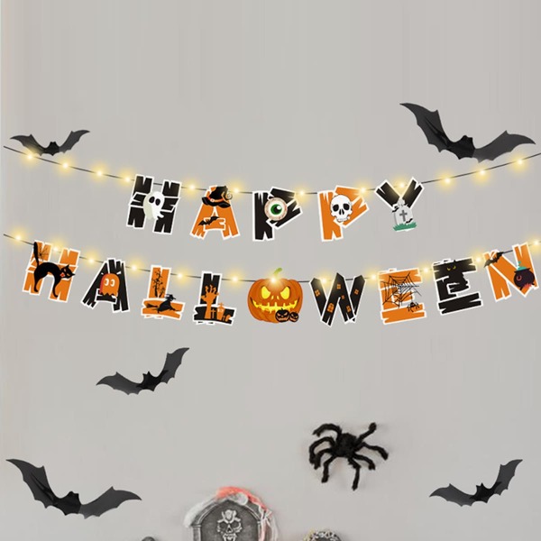 

1set Halloween Letter Graphic Pull Flag With Light, Yellow