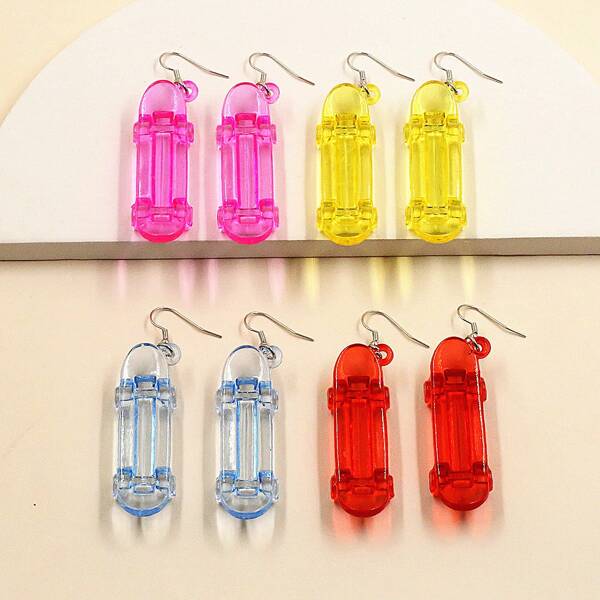 

4pairs Skateboard Decor Drop Earrings, Multicolor