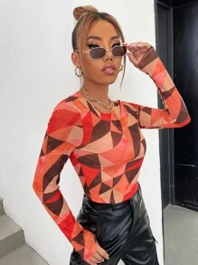 SHEIN ICON 撞色幾何印花上衣 - 彩色 - 查看 4