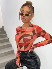 SHEIN ICON 撞色幾何印花上衣 - 彩色 - 查看 5