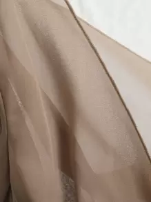 SHEIN Holidaya Plunge Neck Lantern Sleeve High Low Hem Top - Mocha Brown - View 5