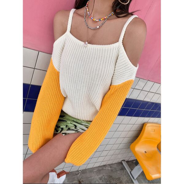 

Cold Shoulder Colorblock Sweater, Multicolor