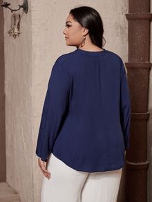 Blusa con estampado geométrico ribete con fleco - Azul Marino - Ver 2