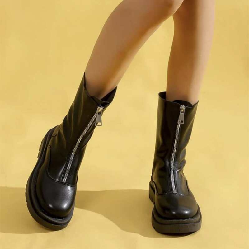 

Minimalist Zip Front Boots, Black