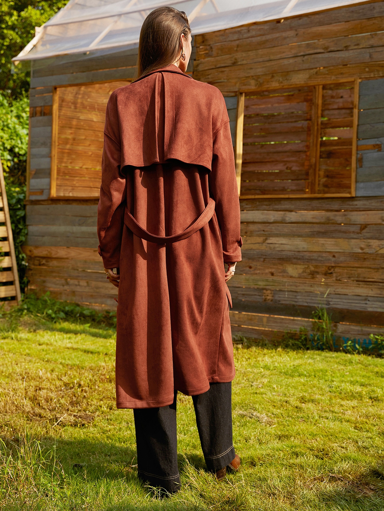 Pleated Shoulder Belted Jacket - Brown