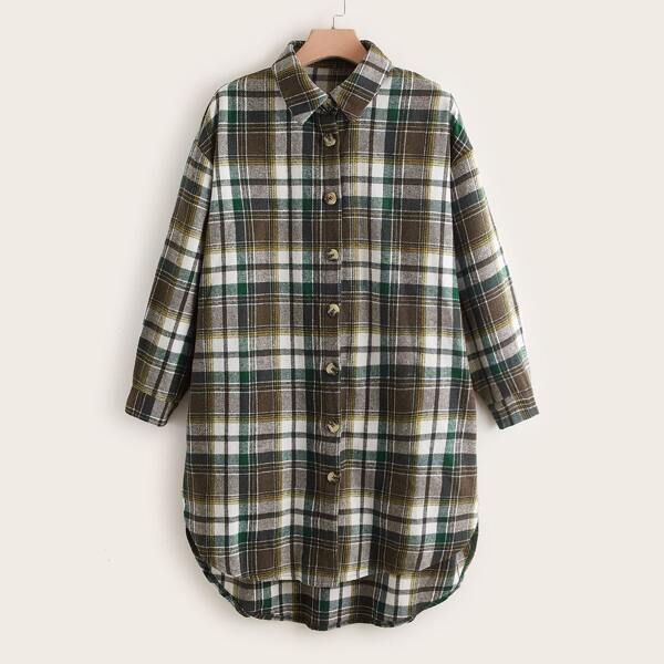 

Plus Plaid Drop Shoulder High Low Coat, Multicolor