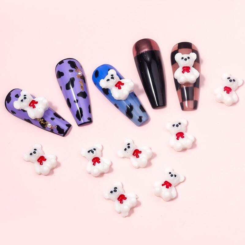 

10pcs Bear Nail Art Decoration, White