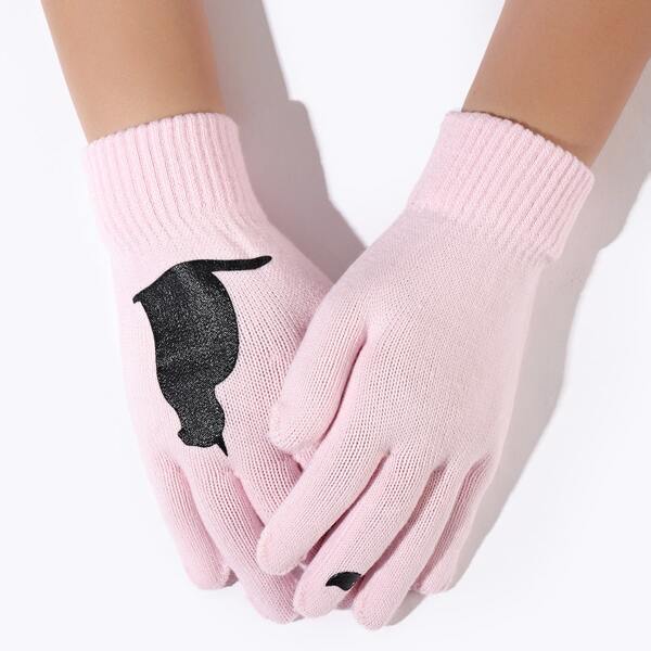 

Cat Pattern Gloves, Pink