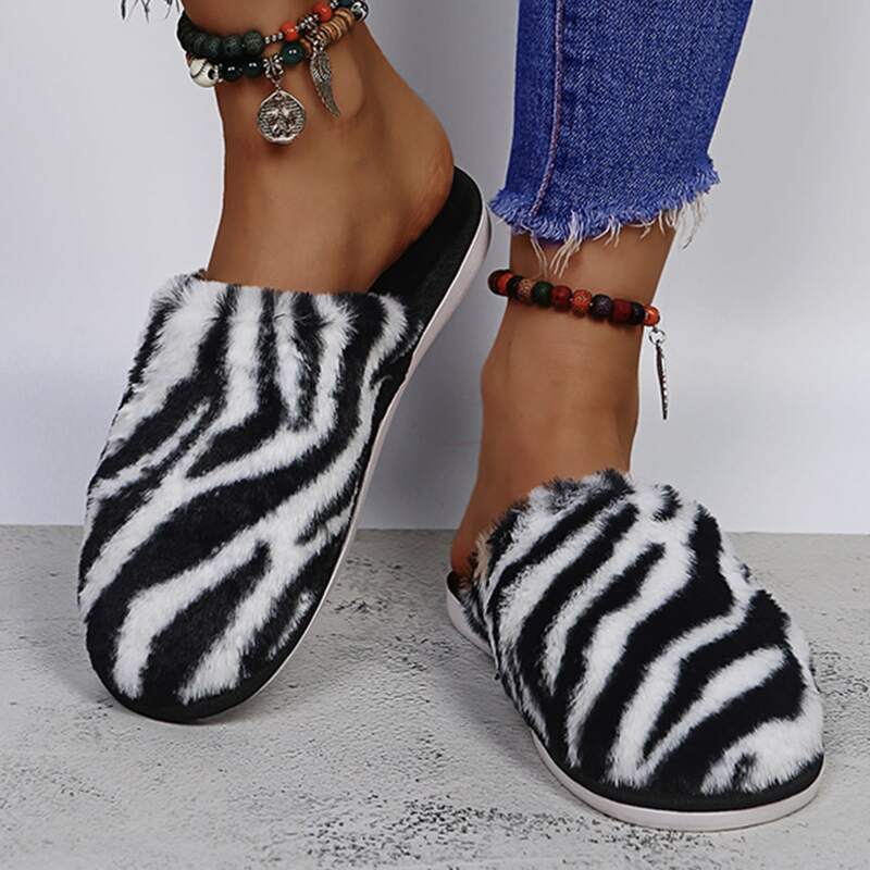 

Zebra Stripe Bedroom Slippers, Black and white