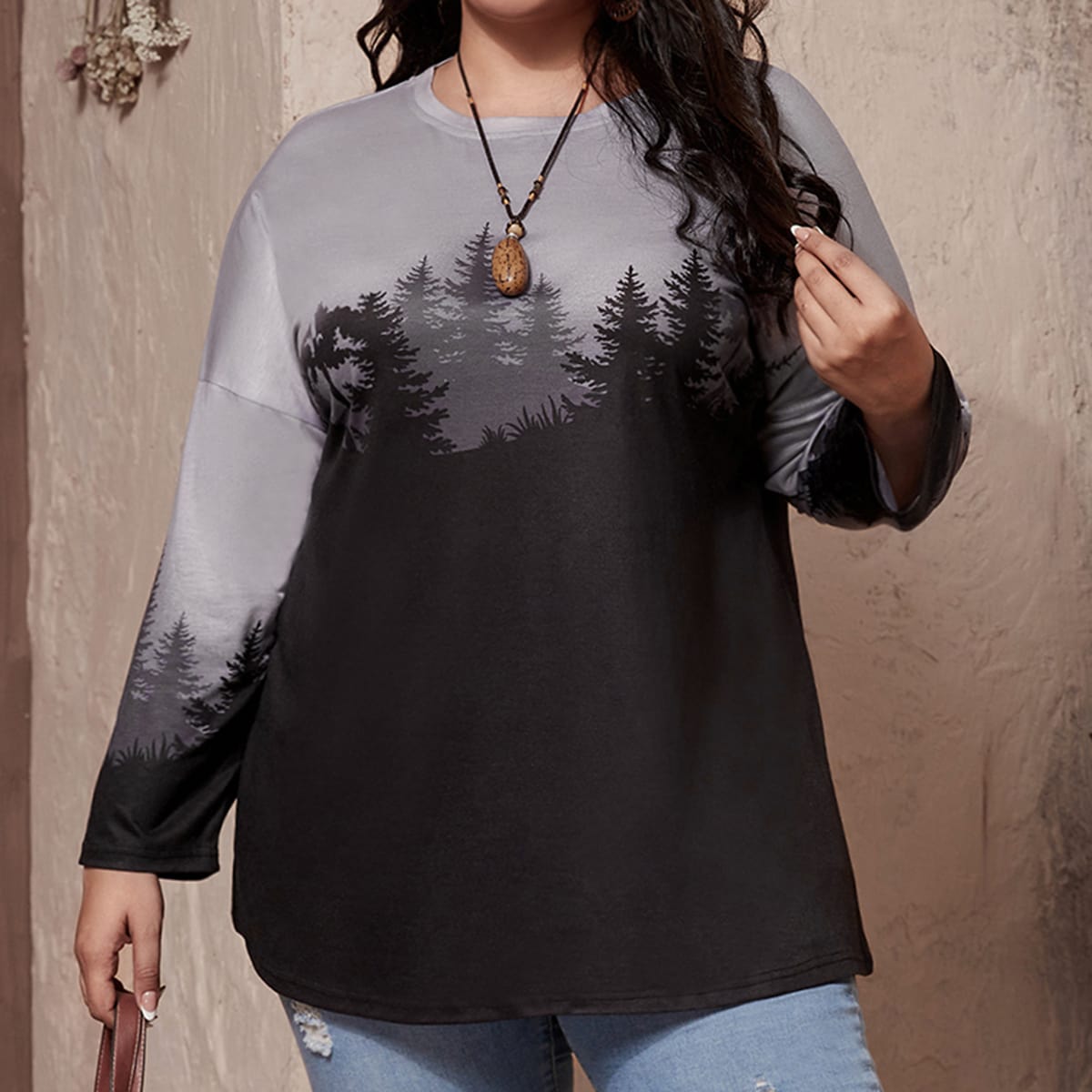 размера плюс Футболка с ландшафтным принтом