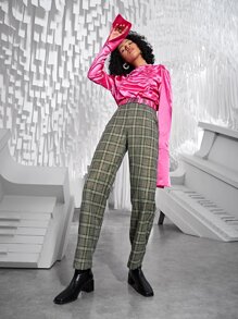 SHEIN Privé Plaid Print Straight Leg Pants