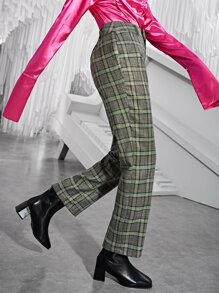 SHEIN Privé Plaid Print Straight Leg Pants