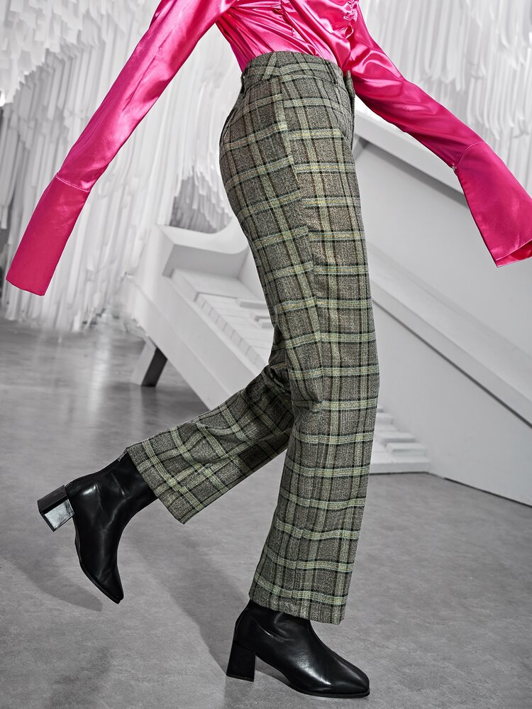 Plaid Print Straight Leg Pants