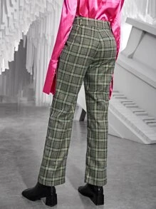 SHEIN Privé Plaid Print Straight Leg Pants