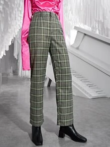 SHEIN Privé Plaid Print Straight Leg Pants