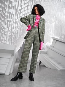 SHEIN Privé Plaid Print Straight Leg Pants