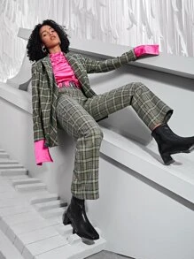 SHEIN Privé Plaid Print Straight Leg Pants