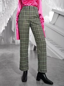 SHEIN Privé Plaid Print Straight Leg Pants
