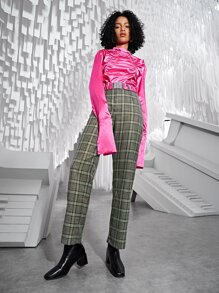 SHEIN Privé Plaid Print Straight Leg Pants