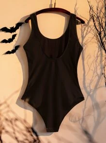 SHEIN Maternity Halloween Skeleton Print One-Piece Swimwear Summer Beach - Black - View 4