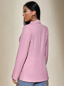 SHEIN PETITE Flap Detail Single Breasted Blazer - Lilac Purple - View 2