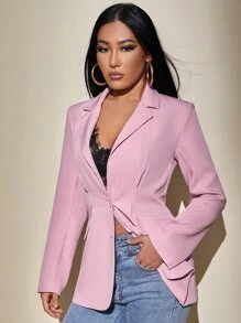 SHEIN PETITE Flap Detail Single Breasted Blazer - Lilac Purple - View 5