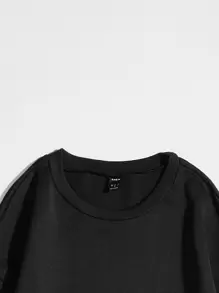 Flirla Sudadera de hombros caídos unicolor - Negro - Ver 4