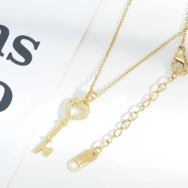 

14K Gold Plated Zircon Decor Key Charm Necklace