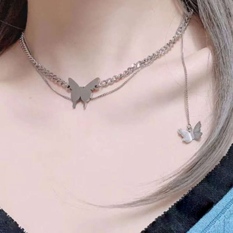 

Butterfly Decor Chain Necklace, Silver