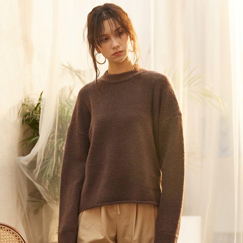 

Mock Neck Drop Shoulder Sweater, Coffee brown