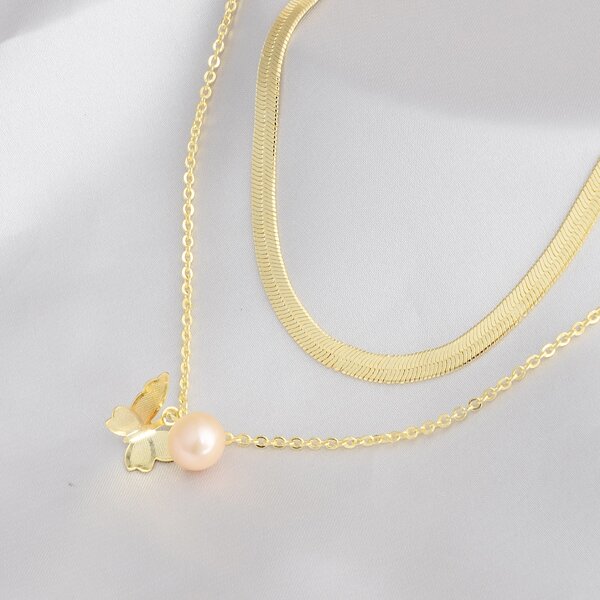 

14K Gold Plated Butterfly Charm Layered Necklace