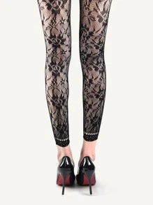 1双女士玫瑰图案短款渔网袜 - 黑色 - 查看 2