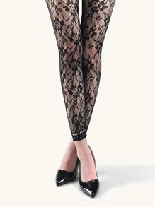 1双女士玫瑰图案短款渔网袜 - 黑色 - 查看 3