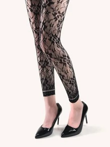 1双女士玫瑰图案短款渔网袜 - 黑色 - 查看 4