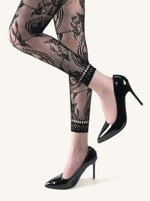 Medias de red con patrón de flores - Negro - Ver 3