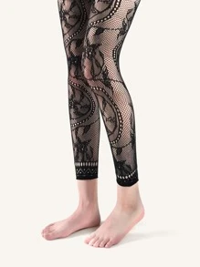 Medias de red con patrón de flores - Negro - Ver 4