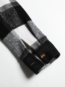 Manfinity Homme Men Pocket Front Plaid Tweed Overcoat Without Hoodie - Black and White - View 4