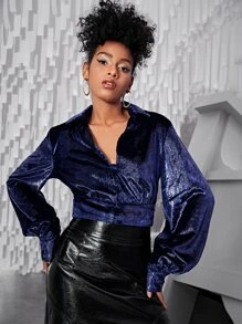 SHEIN Unity Shirt Plofmouwen Crop Lovertjes