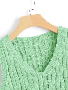 SHEIN Unity 女式纯色简约V领无袖针织上衣，日常穿着 - 青檸色 - 查看 3