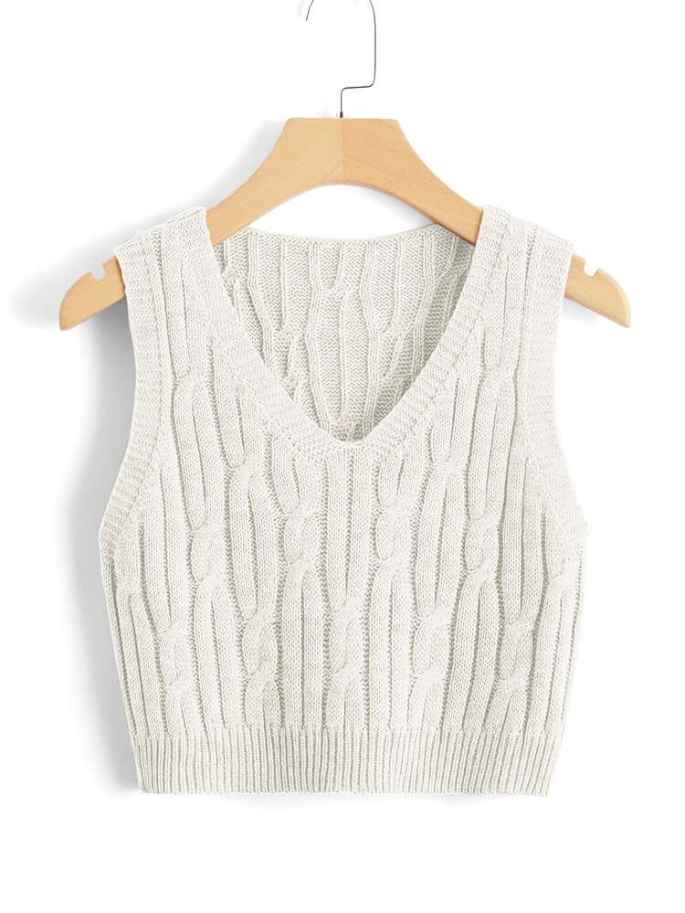 SHEIN Unity Cable Knit Sweater Vest - White - View 1