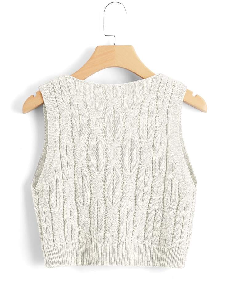 SHEIN Unity Cable Knit Sweater Vest - White - View 2